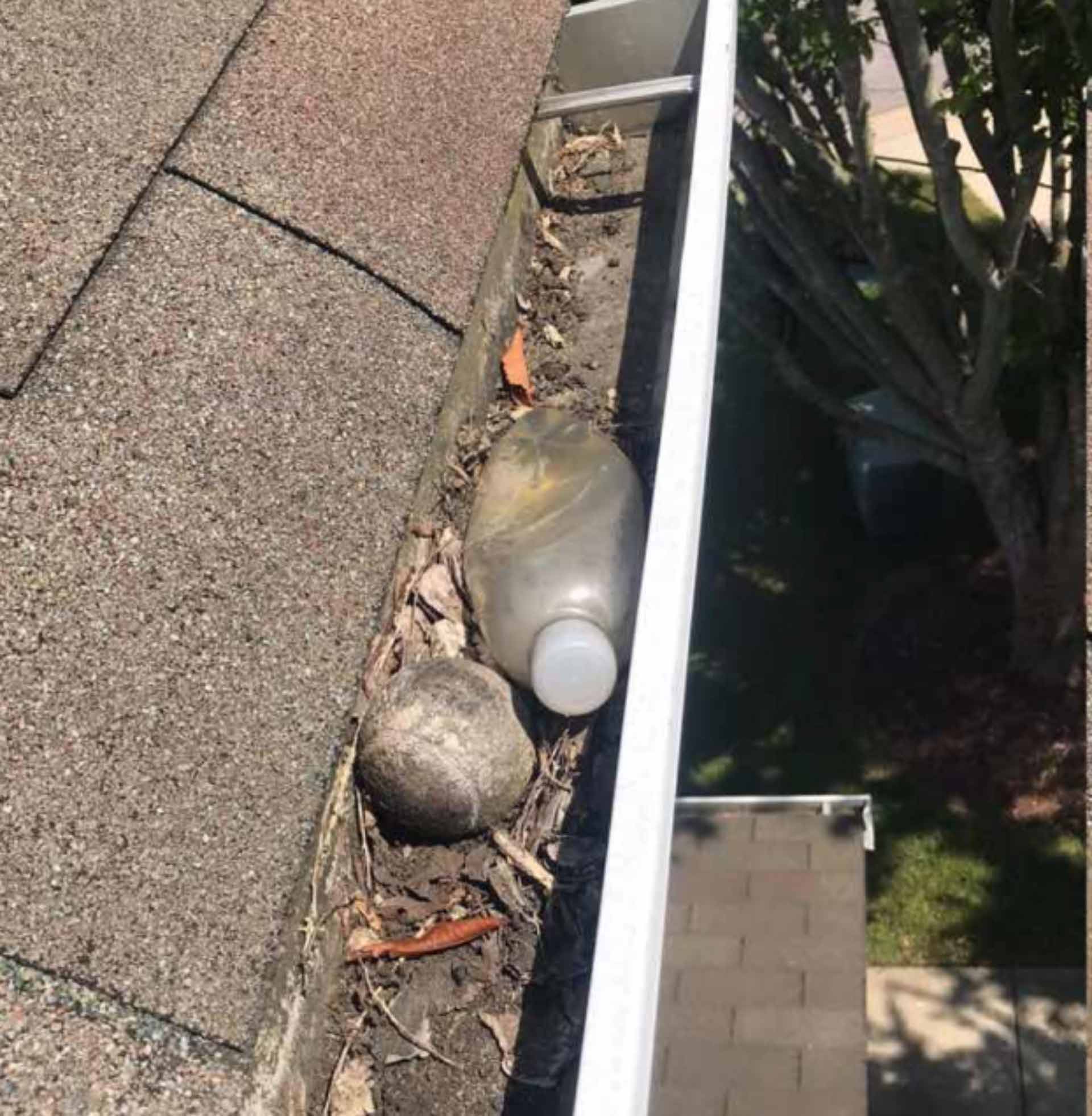 Overflowing gutter with standing water causing fascia water damage